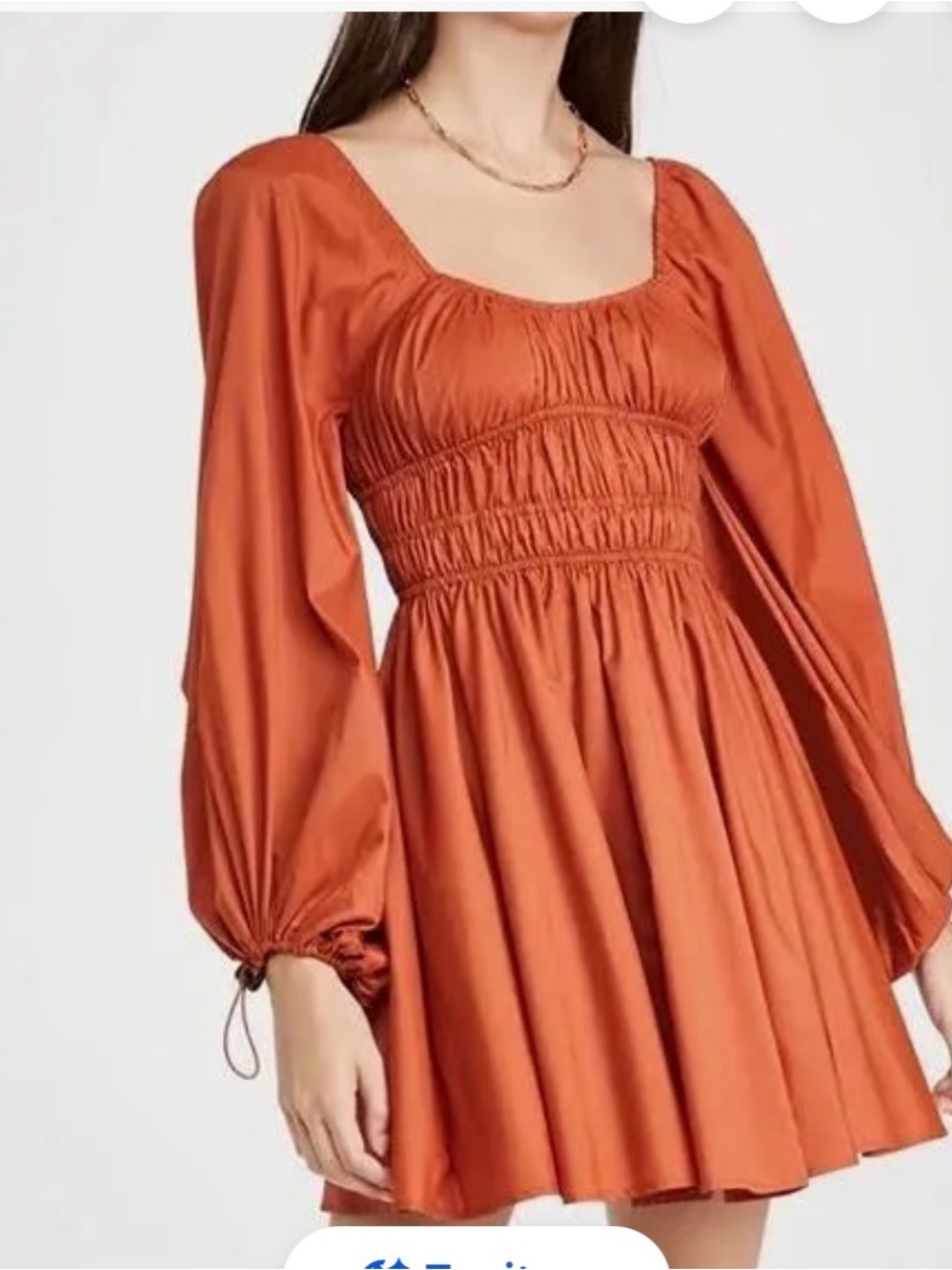 Staud Rust Orange Long-Sleeve Smocked Mini Dress